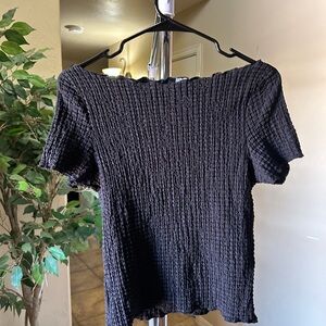 H&M Black Textured Short Sleeve Top
